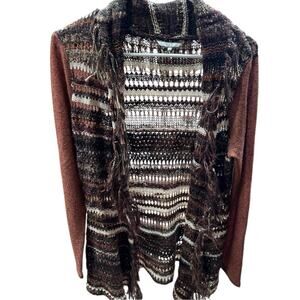 Buckle BKE Open Front Frayed Knit Fringe Sweater Gorgeous Earth Tones Small